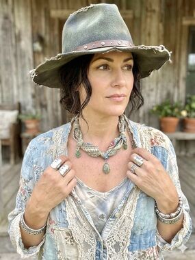 Handcrafted SILK scarf boho rustic paisley necklace w sea glass/natural stones
